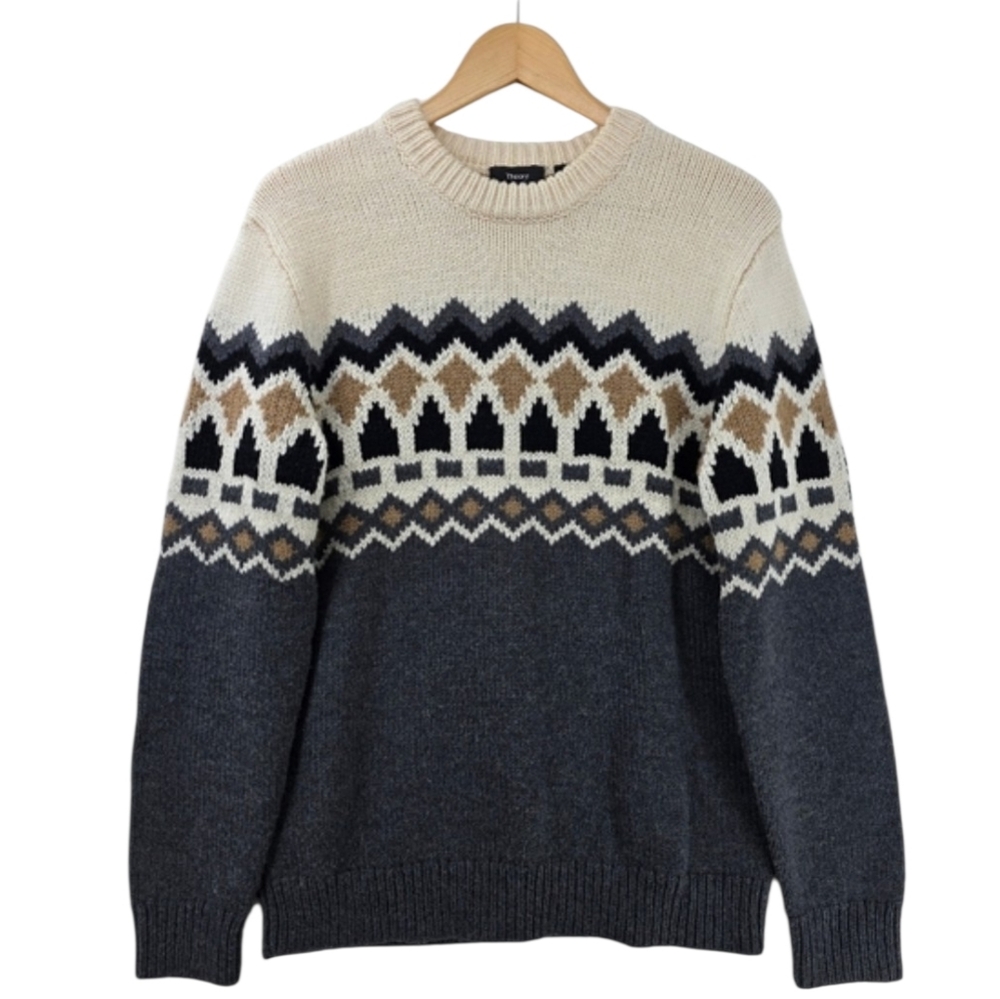 Theory Chunky Knit 100% Wool Sweater Women's Size Small Cream Gray Black Brown